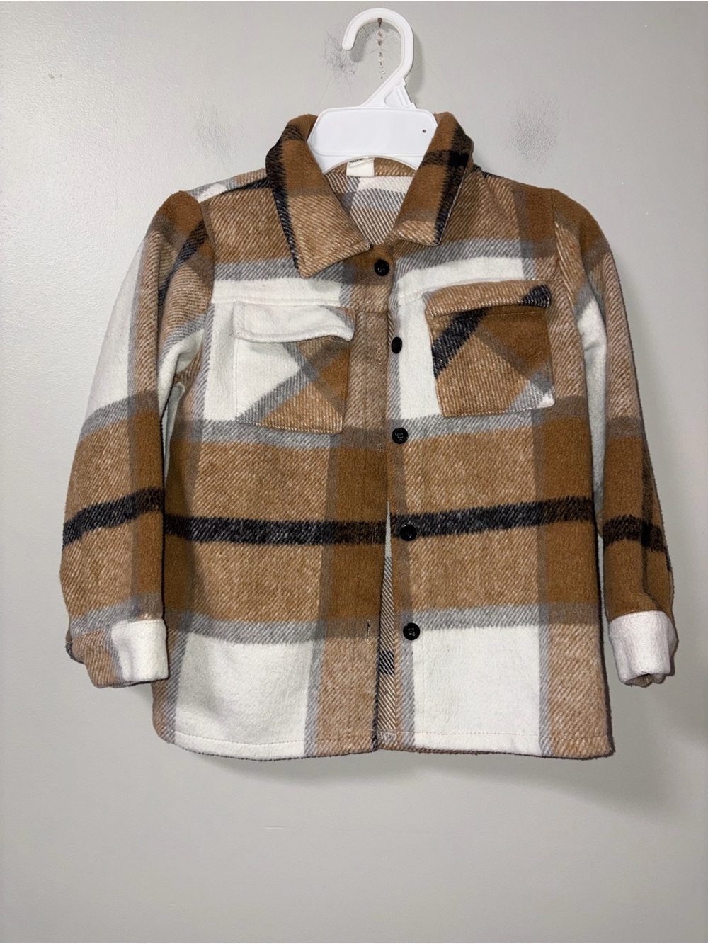 SHEIN Brown White Plaid Flannel Shacket Toddler Girls Size 120